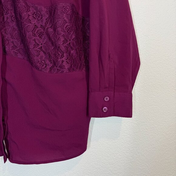 Purple Top Tunic Blouse Button Up Lace Long Sleeve Business Holiday 2X - Picture 4 of 8